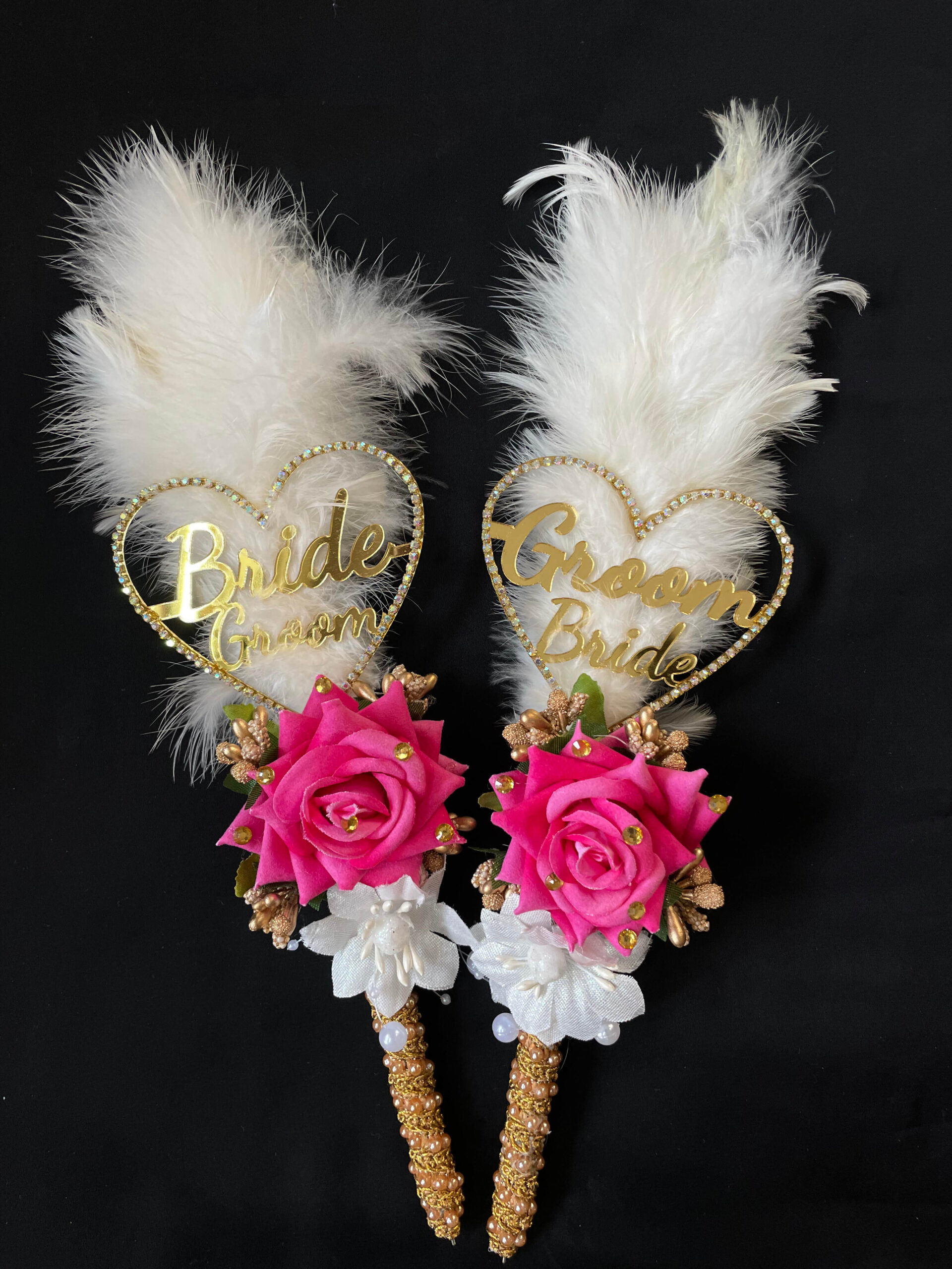 IMG_6003 Fluffy White Feather Nikah Pen Set with Custom Names-pink-3
