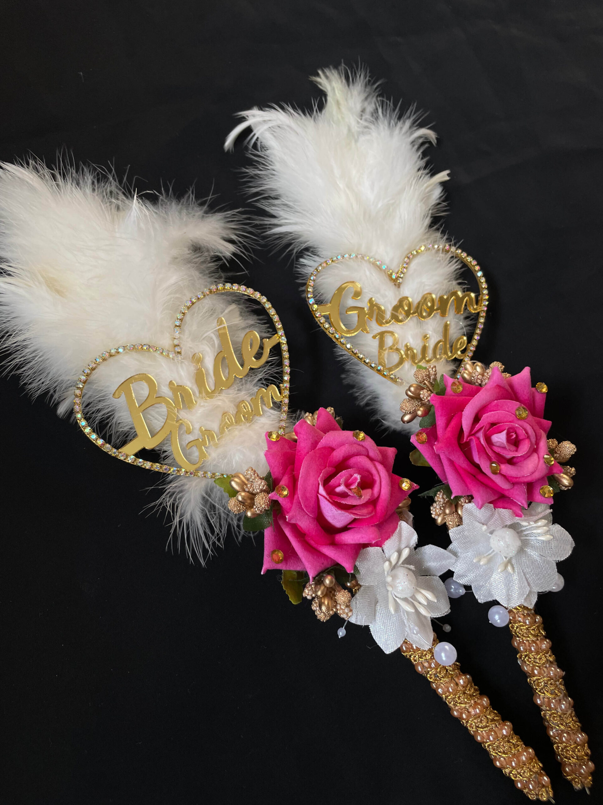IMG_6004 Fluffy White Feather Nikah Pen Set with Custom Names-pink-2