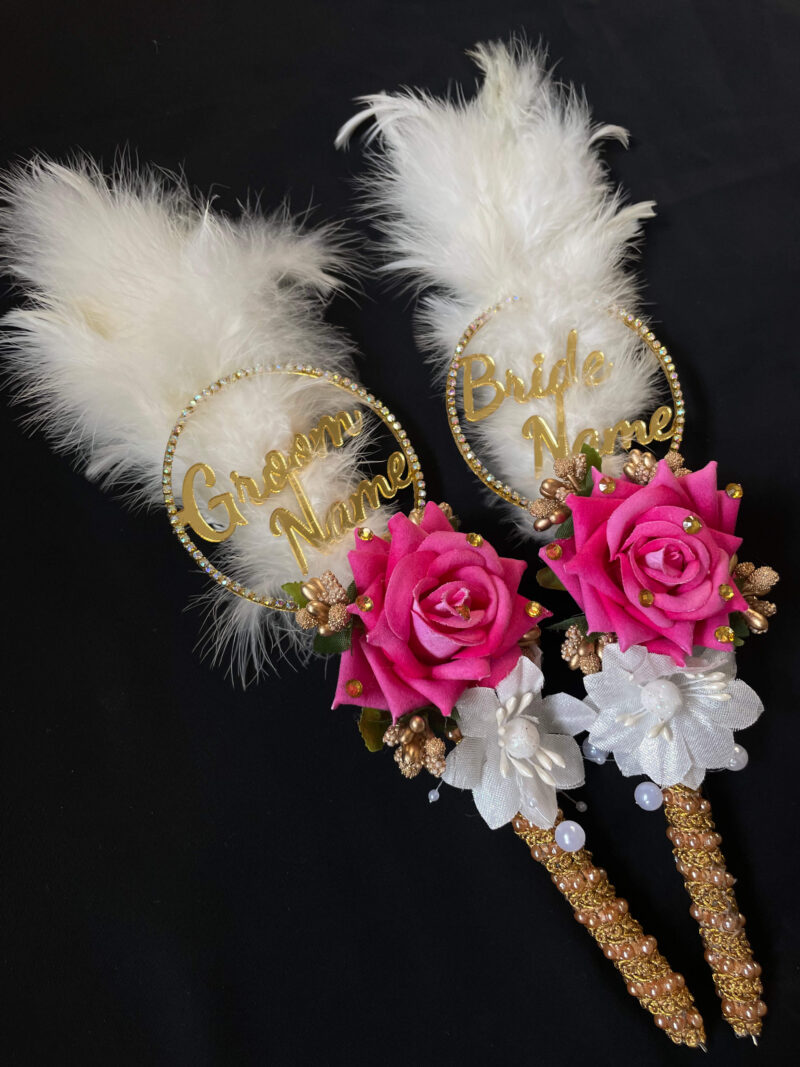 Fluffy White Elegance Nikah Pen Set for Couples-pink-2