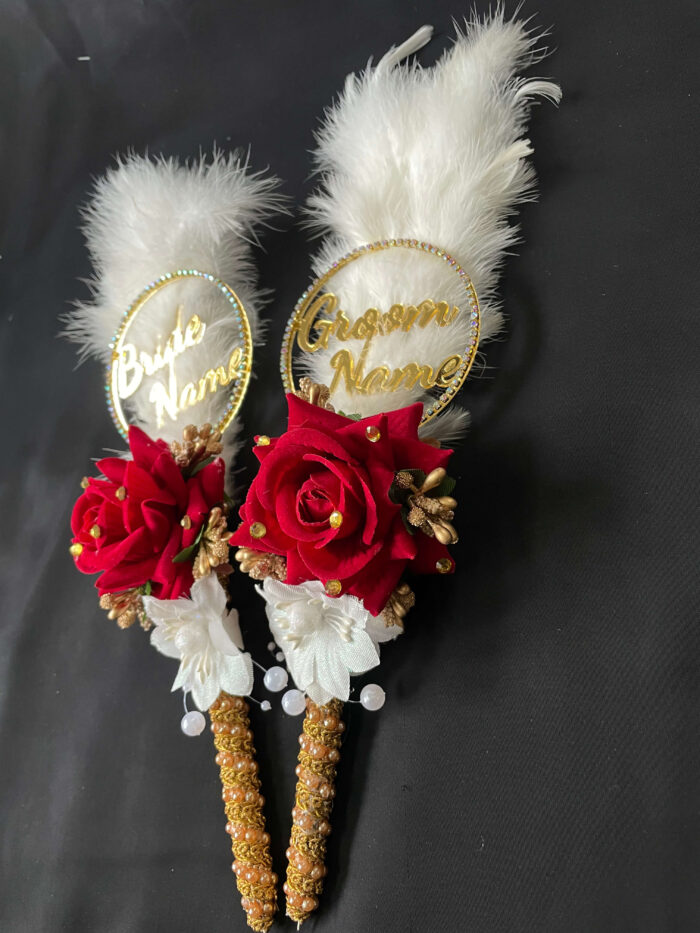 Fluffy White Elegance Nikah Pen Set for Couples-maroon-2