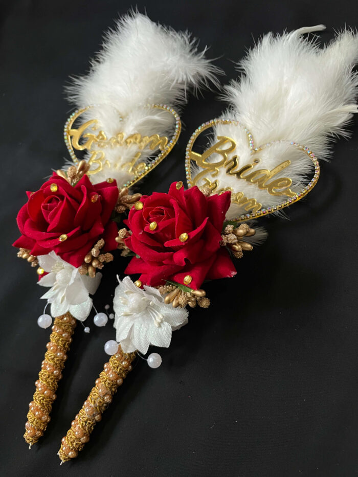 Fluffy White Feather Nikah Pen Set with Custom Names-maroon-2