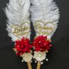 Heart-Shaped Ostrich Feather Nikah Pen Set-maroon-3