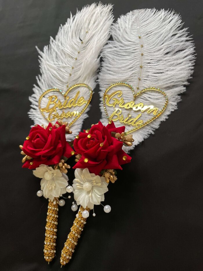 Heart-Shaped Ostrich Feather Nikah Pen Set-maroon-2