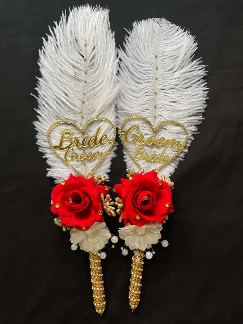 Heart-Shaped Ostrich Feather Nikah Pen Set-red-3